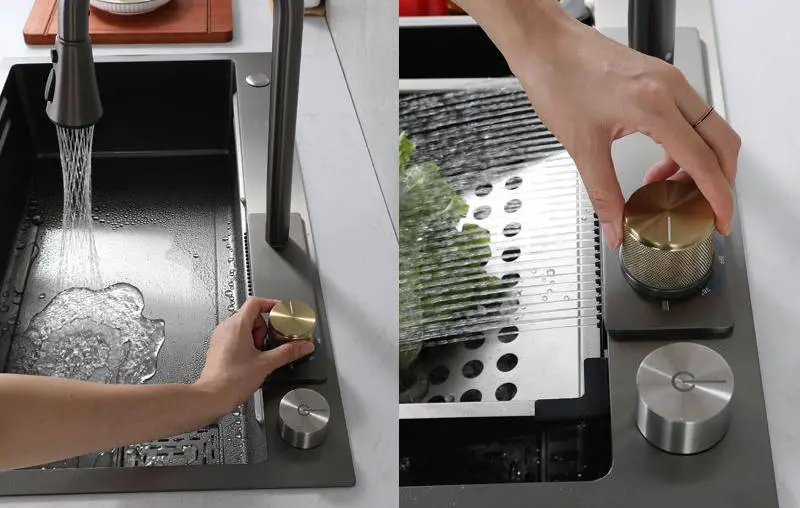 Nano Kitchen Sink 304 Stainless Steel Handmade Above Mount Waterfall Faucet Farmhouse Kitchen Sinks