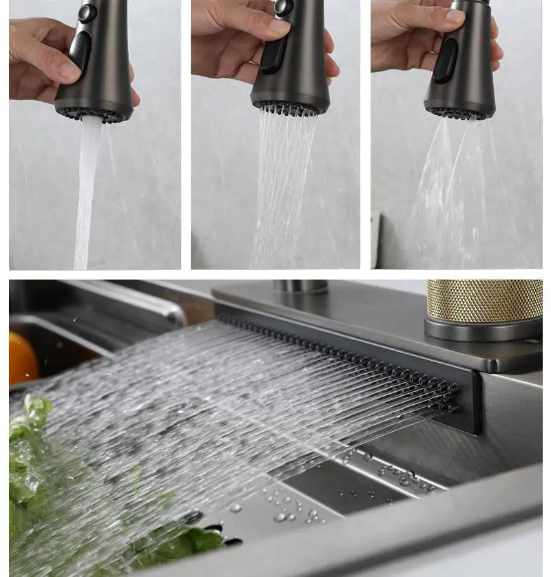 Nano Kitchen Sink 304 Stainless Steel Handmade Above Mount Waterfall Faucet Farmhouse Kitchen Sinks