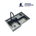 Stepped Multifunctional drainboard Kitchen Sink with Trach can cup-washer sink